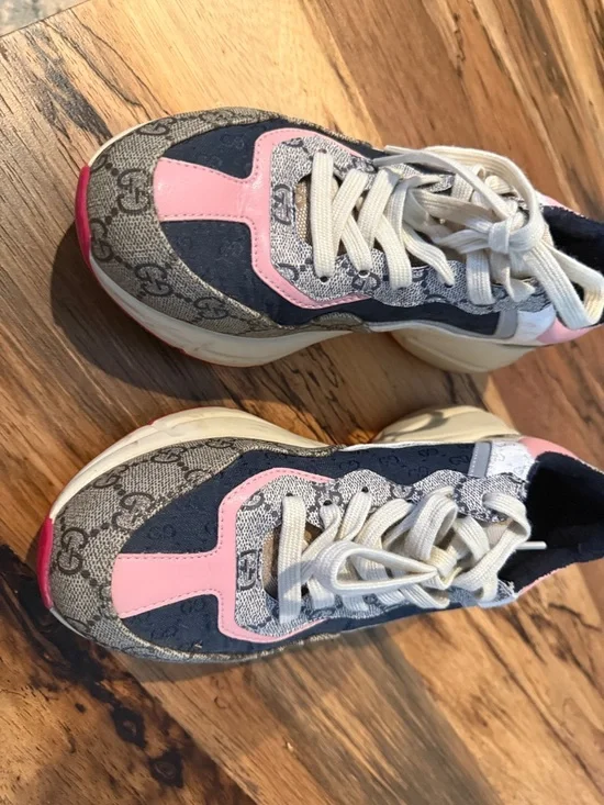 Gucci Women's Multi-Color Chunky Sneakers in Pink, Navy & Beige - Picture 4 of 5